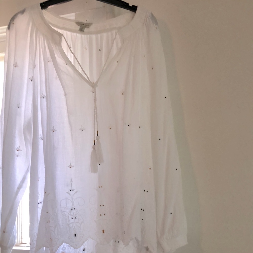 Lucky Brand long sleeved peasant blouse cotton